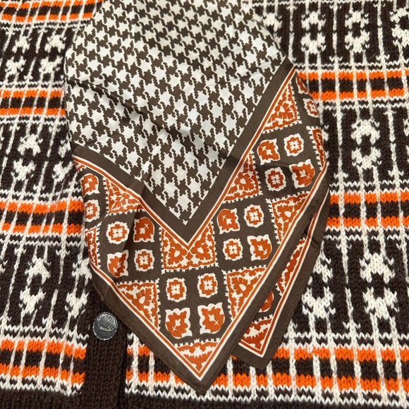 Brown Orange Cream Glentex Acetate MCM Scarf - Picture 14 of 15